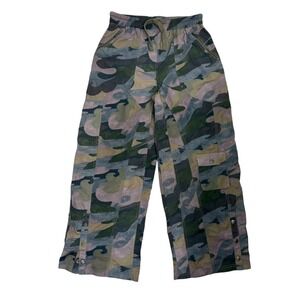 Free People Movement Camo Cargo Pants Size L Wide Leg Zip Pockets Utility Style